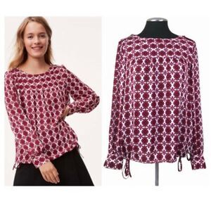 Loft, scroll floral, tie hem long sleeve, sheer blouse SP